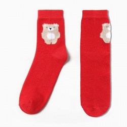 Носки женские пушистый Мишка размер 36-39 (23-25 см), красный	
