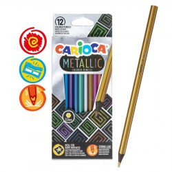 Карандаши 12 цветов Carioca "Metallic", металлизированные, шестигранные, деревянные, грифель 3,3 мм,