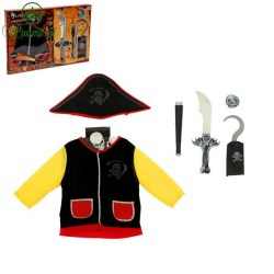 Набор пирата: жилет, шляпа, наглазник, крюк, подзорная труба, сабля