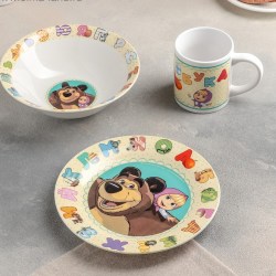 Набор посуды Маша и Медведь. Азбука 3 предмета: кружка 240 мл, миска 18 см, тарелка 19 см