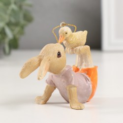Статуэтка сувенир пасхальный заяц кролик с птенчиком 7 см
