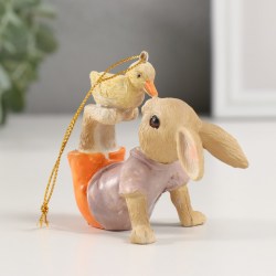 Статуэтка сувенир пасхальный заяц кролик с птенчиком 7 см