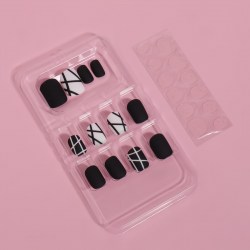 Накладные ногти «Black», 12 шт, с клеевыми пластинами, форма мягкий квадрат, чёрные, белые										