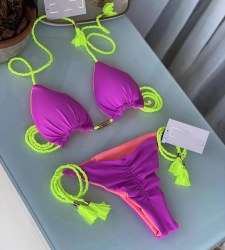 Купальник женский раздельный (лиф и плавки со сборкой бразилиано) фиолетовый S