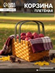 Корзина плетёная для хранения 28×23×16 см, ручка h=15 см, деревянная, коричневая