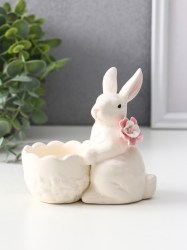 Фигурка с подставкой для мелочей Белый кролик с цветочком», керамика, 5.6×10.5×10 см