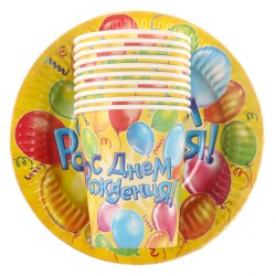 Набор бумажной посуды "Воздушные шары", 10 стаканов, 10 тарелок   