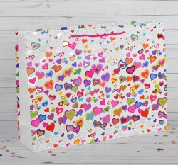 Пакет ламинированный "Разноцветные сердечки", люкс, 45 х 12 х 34 см