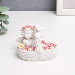 Сувенир Белоснежный ангел в корзине с цветами 8 см