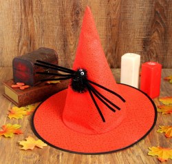 Карнавальная шляпа Конус, с пауком, цвет красный