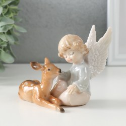 Статуэтка сувенир Кучерявый ангелочек с олененком 11 см