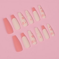 Накладные ногти «Розовая дымка», 12 шт, с клеевыми пластинами, форма балерина, бежевые, розовые					