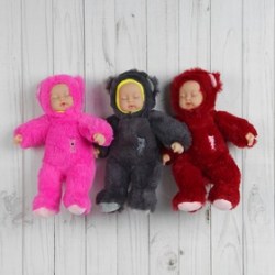 Мягкая игрушка «Кукла в костюме медведя», на животе вышивка, закрытые глаза