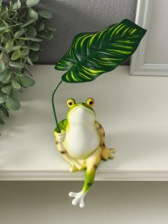 Фигурка настольная полистоун Лягуха под пальмовым листом», на полку, 5.8×7.5×14.5 см
