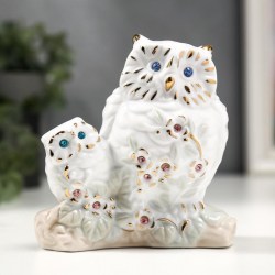 Фигурка керамика Белый филин с совёнком», с золотом, стразы, 10.7 см