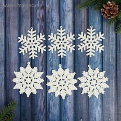 Ёлочные игрушки 6 шт. «Зимнее волшебство. Белая снежинка» пластик, d-8 см и 9 см