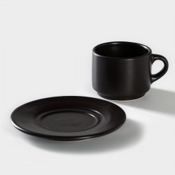 Чайная пара чашка 200 мл с блюдцем 15 см черный фарфор Carbone
