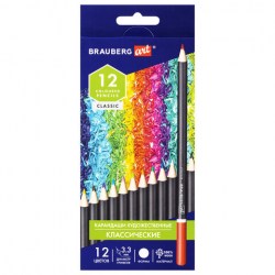 Карандаши художественные цветные BRAUBERG ART CLASSIC, 12 цветов, МЯГКИЙ грифель