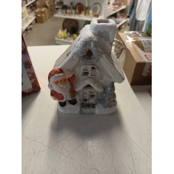 уценка Фигурка светящаяся Дед Мороз у домика керамика