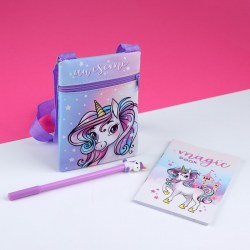Набор для девочки Волшебный единорог: сумка, ручка, блокнот, цвет сиреневый/голубой