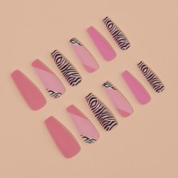 Накладные ногти «Зебра», 12 шт, с клеевыми пластинами, форма балерина, разноцветные															