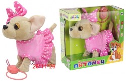 Собачка на поводке(движ,звук)в розовом платье,с бантиком