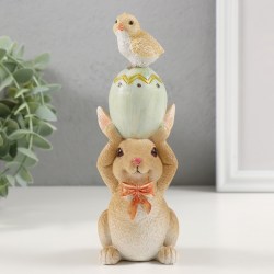 Статуэтка сувенир пасхальный Заяц кролик с яйцом и цыпленком 17 см