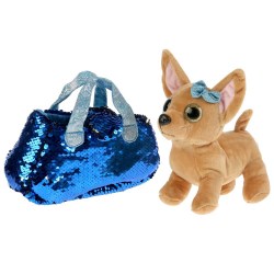 Мягкая игрушка "Собачка" 15см в голубой сумочке из пайеток