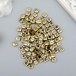 Набор бусин для творчества пластик Русские буквы на кубике золото 20 гр 0,6х0,6 см 