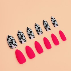 Накладные ногти «Лео», 12 шт, с клеевыми пластинами, форма миндаль, чёрные, розовые															