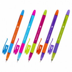 Ручка шариковая масляная с грипом BRAUBERG GLASSY MIX, СИНЯЯ, корпус ассорти, линия письма 0,35 мм