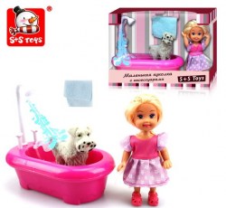 Набор "Кукла с аксессуарами" в коробке аксессуары:ванна,полотенце,собака