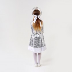 Карнавальный костюм Снегурочка с узором атлас, шуба, кокошник, рост 122-128 см