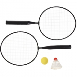 Бадминтон детский, набор 4 предмета: 2 металлические ракетки, волан, мяч, сетка
