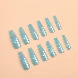 Накладные ногти «Перламутр», 12 шт, с клеевыми пластинами, форма балерина, голубые															