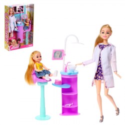 Кукла-модель шарнирная Стоматолог Виктория с малышом и аксессуарами, МИКС