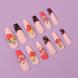 Накладные ногти «Пламя», 12 шт, с клеевыми пластинами, форма балерина, разноцветные															