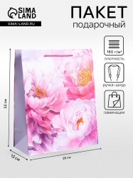 Пакет подарочный ламинированный «Пионы» 26×12×32 см