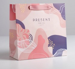 Пакет ламинированный квадратный Present for you, 22 × 22 × 11 см
