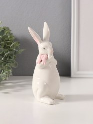 Фигурка керамика «Белый кролик с розовым бантиком» 6×6.5×16 см