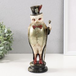 Фигурка полистоун Филин в цилиндре с пером, с тростью», 12×10×30 см