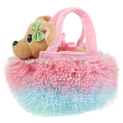 Мягкая игрушка Собачка 15см в меховой радужной сумочке 