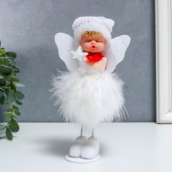 Сувенир пластик Малышка-ангел со звёзд., пух. юбка белый 18х8 см