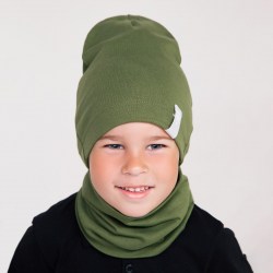 Комплект для мальчика (шапка, снуд), цвет хаки, размер 46-50