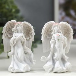Фигурка полистоун Ангел-девушка в розовом венке - надежда, 5×7.5×4 см, 