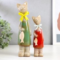 Набор фигурок керамика Две кошечки с рыбкой, 2 шт.