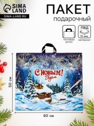 Пакет новогодний Хуторок полиэтиленовый с петлевой ручкой, 60×50 см