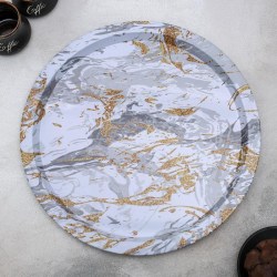 Поднос металлический Золотой мрамор 32×32×1,5 см, цвет белый