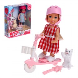 Кукла малышка Lyna на прогулке с самокатом, питомцем и аксессуарами