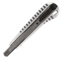 Нож канцелярский 9 мм BRAUBERG Metallic, метал. корпус (рифленый), автофиксатор, блистер